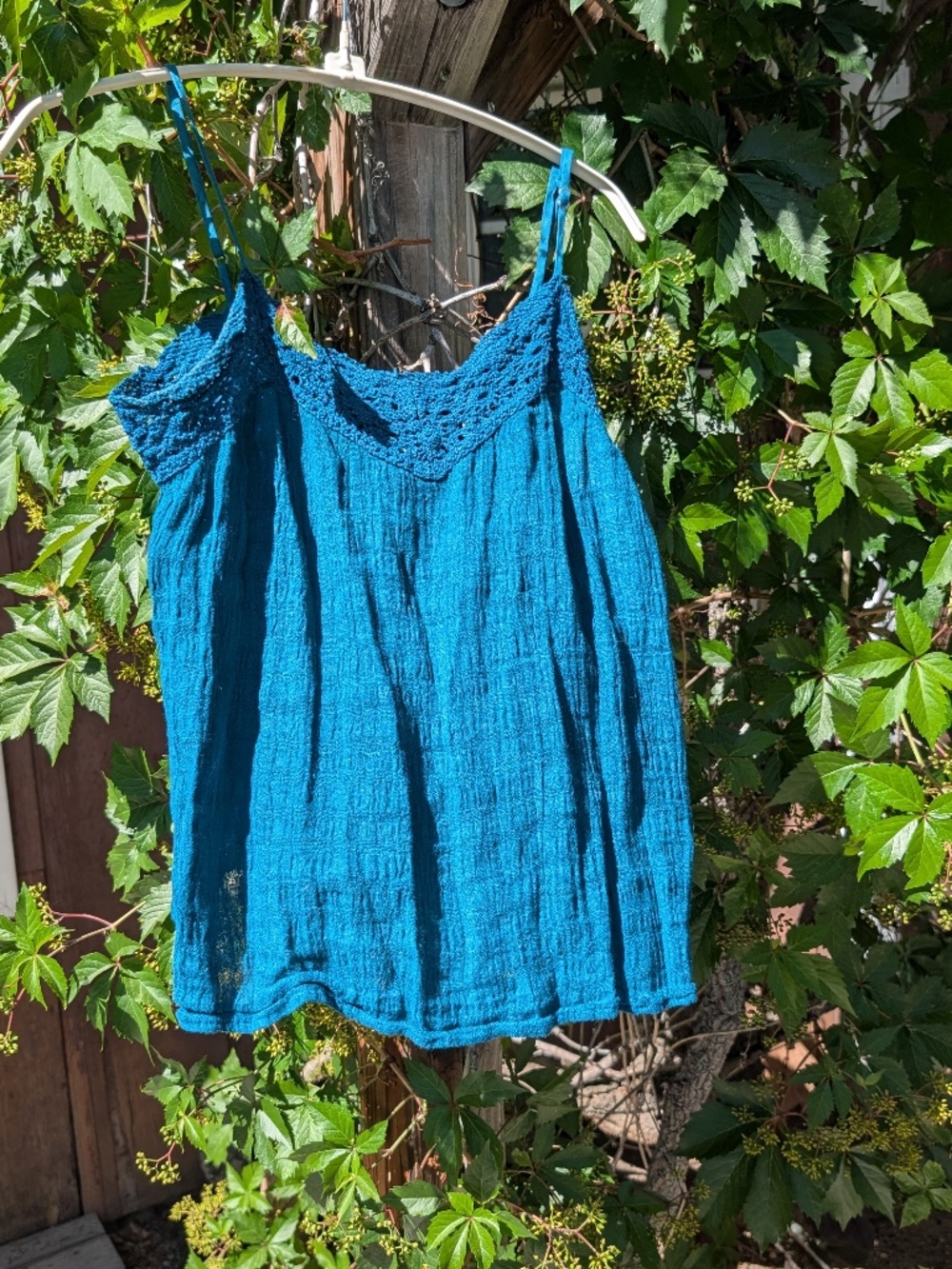 Vintage Textured Linen Ultra-Teal Cut*Loose Tank